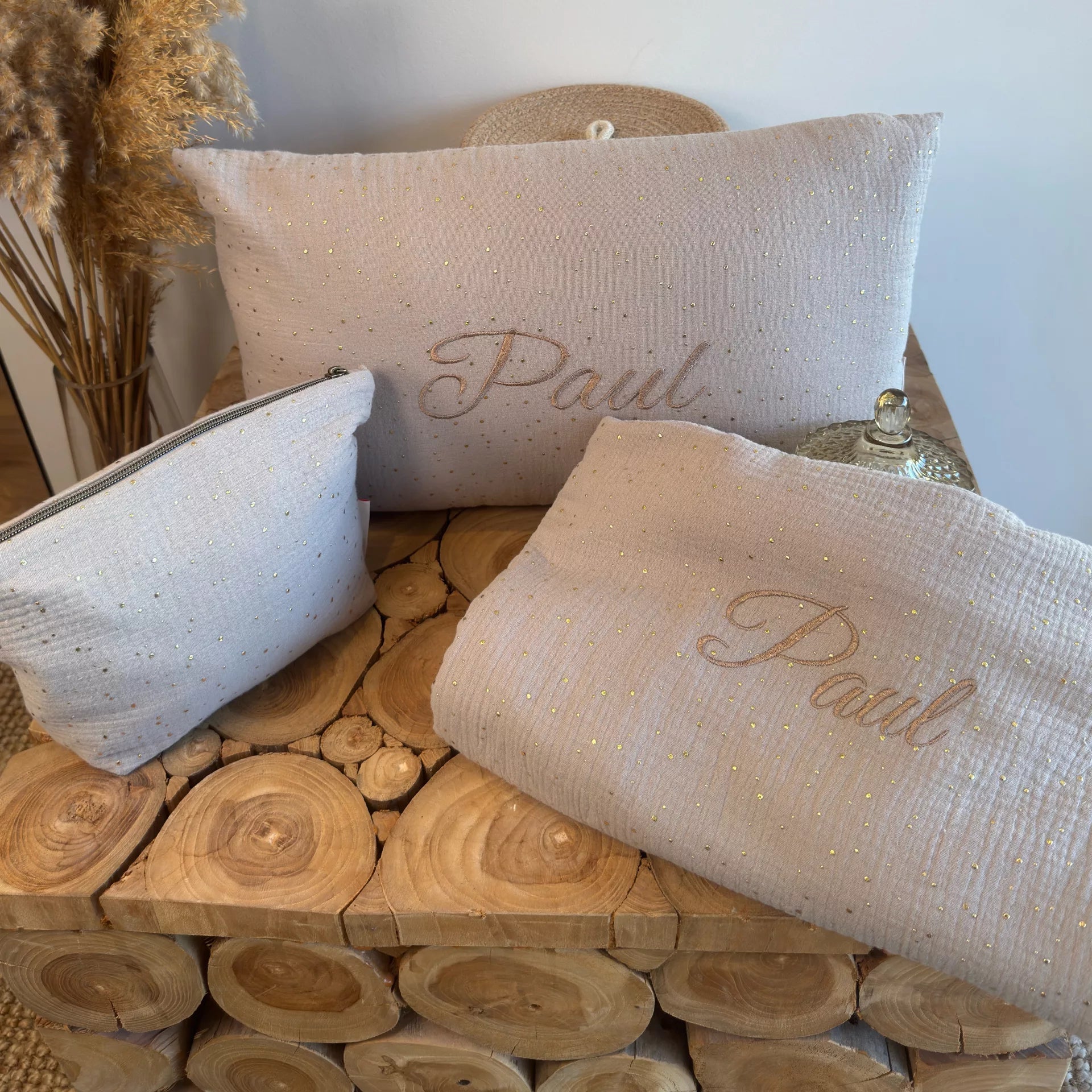 Parure bébé – Plaids + Sac enfant + Coussin