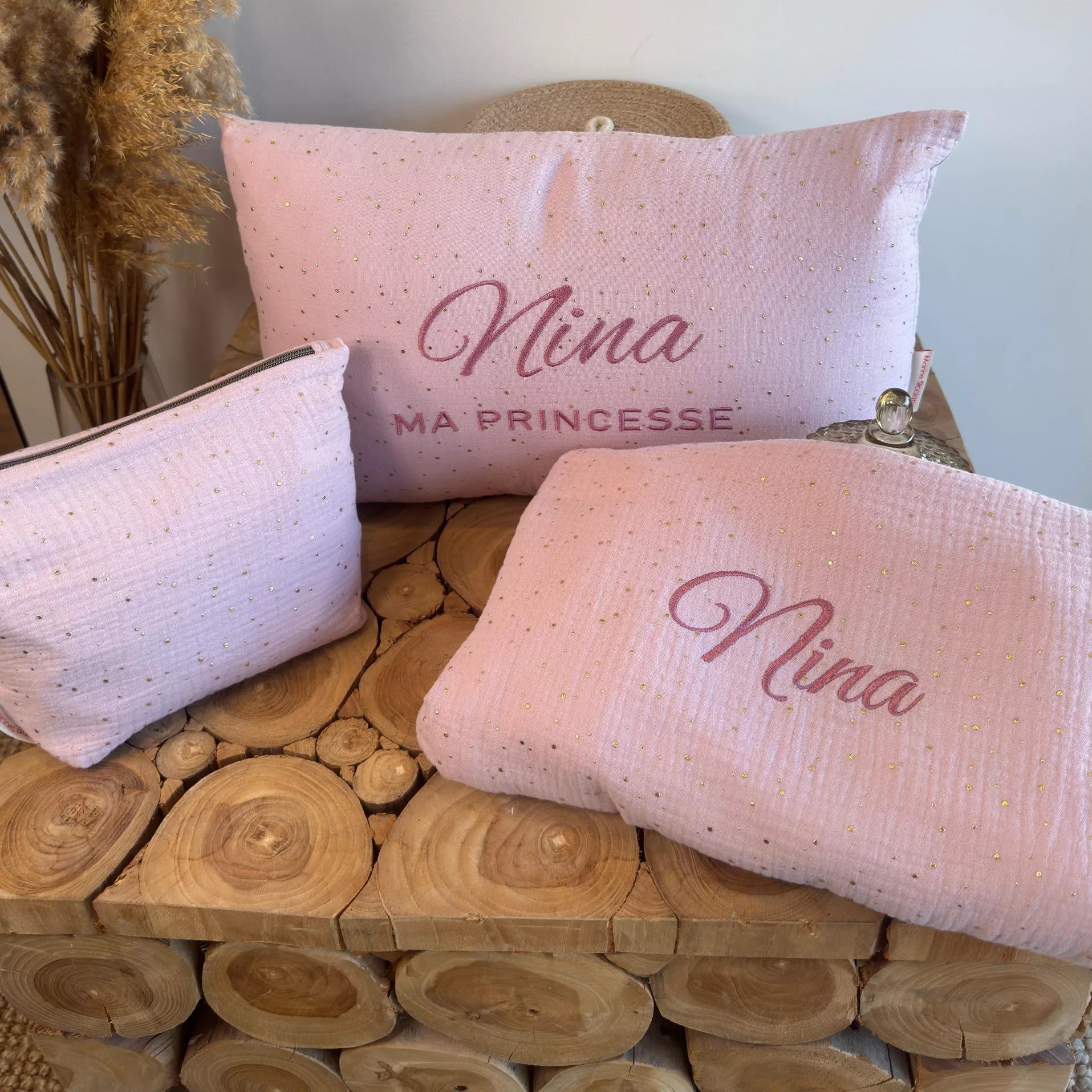 Parure bébé – Plaids + Sac enfant + Coussin