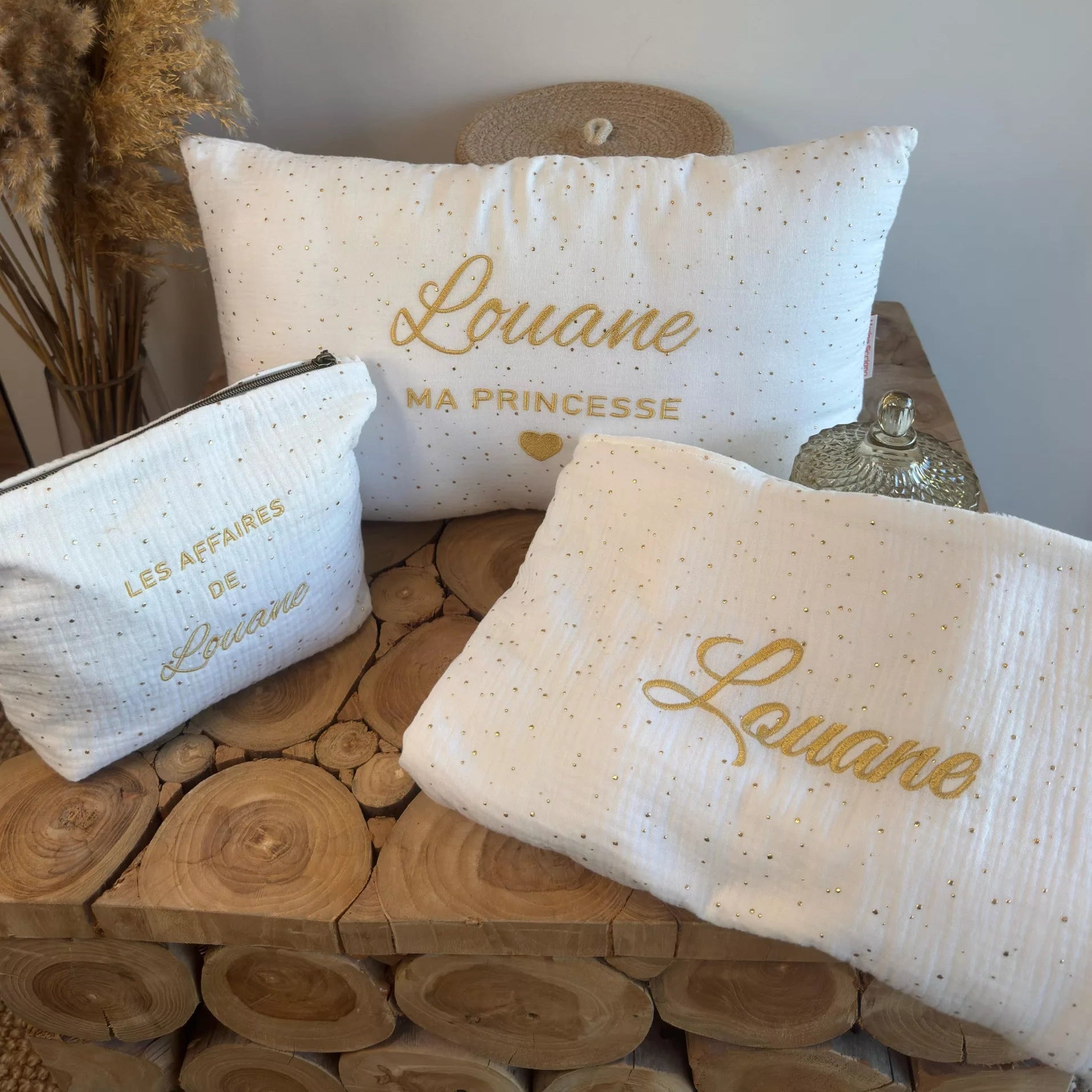 Parure bébé – Plaids + Sac enfant + Coussin