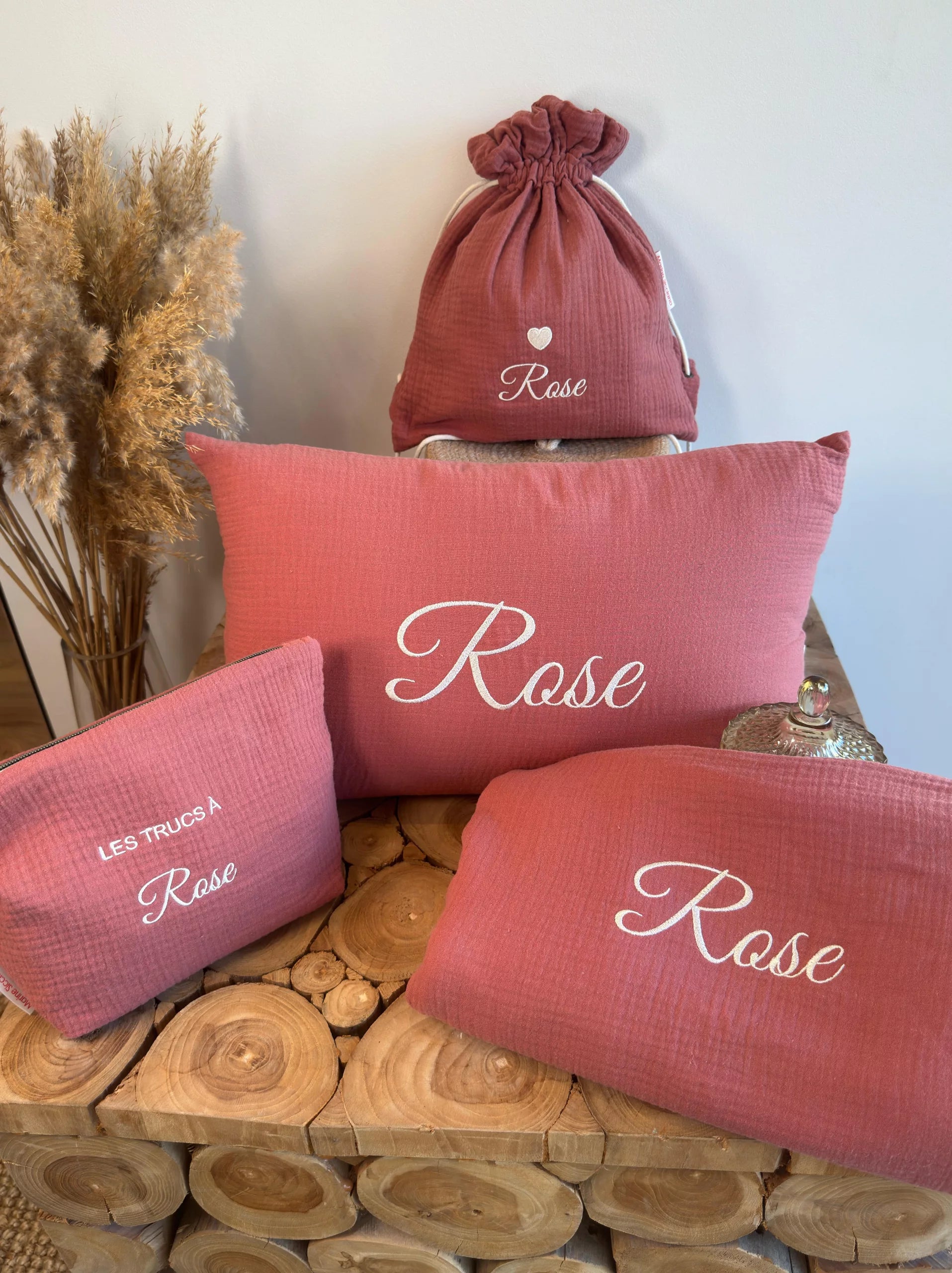 Parure bébé – Plaids + Sac enfant + Coussin + Pochette Coton