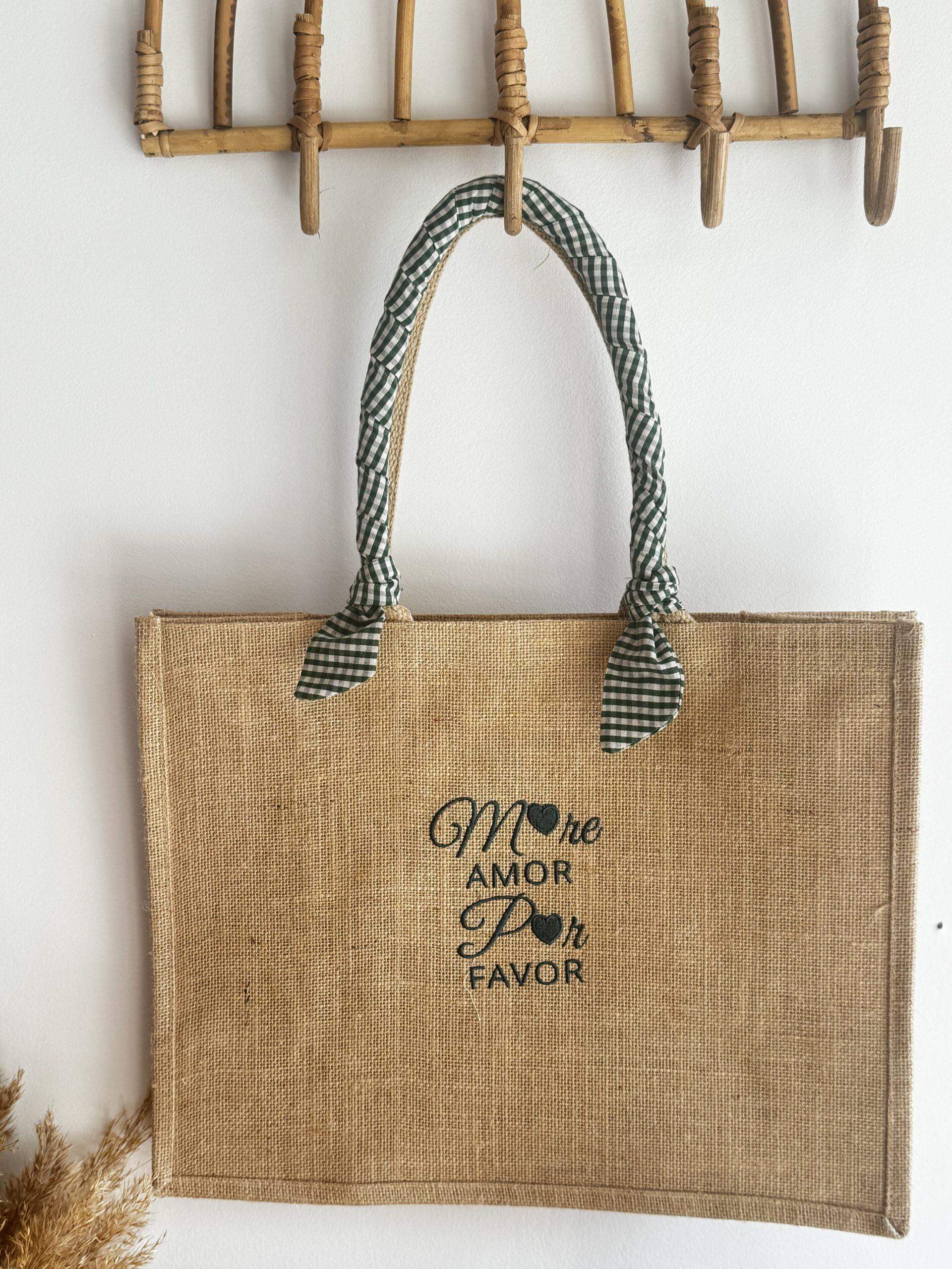 Grand format - Ruban Vichy - More Amor Por Favor - Broderie vert sapin
