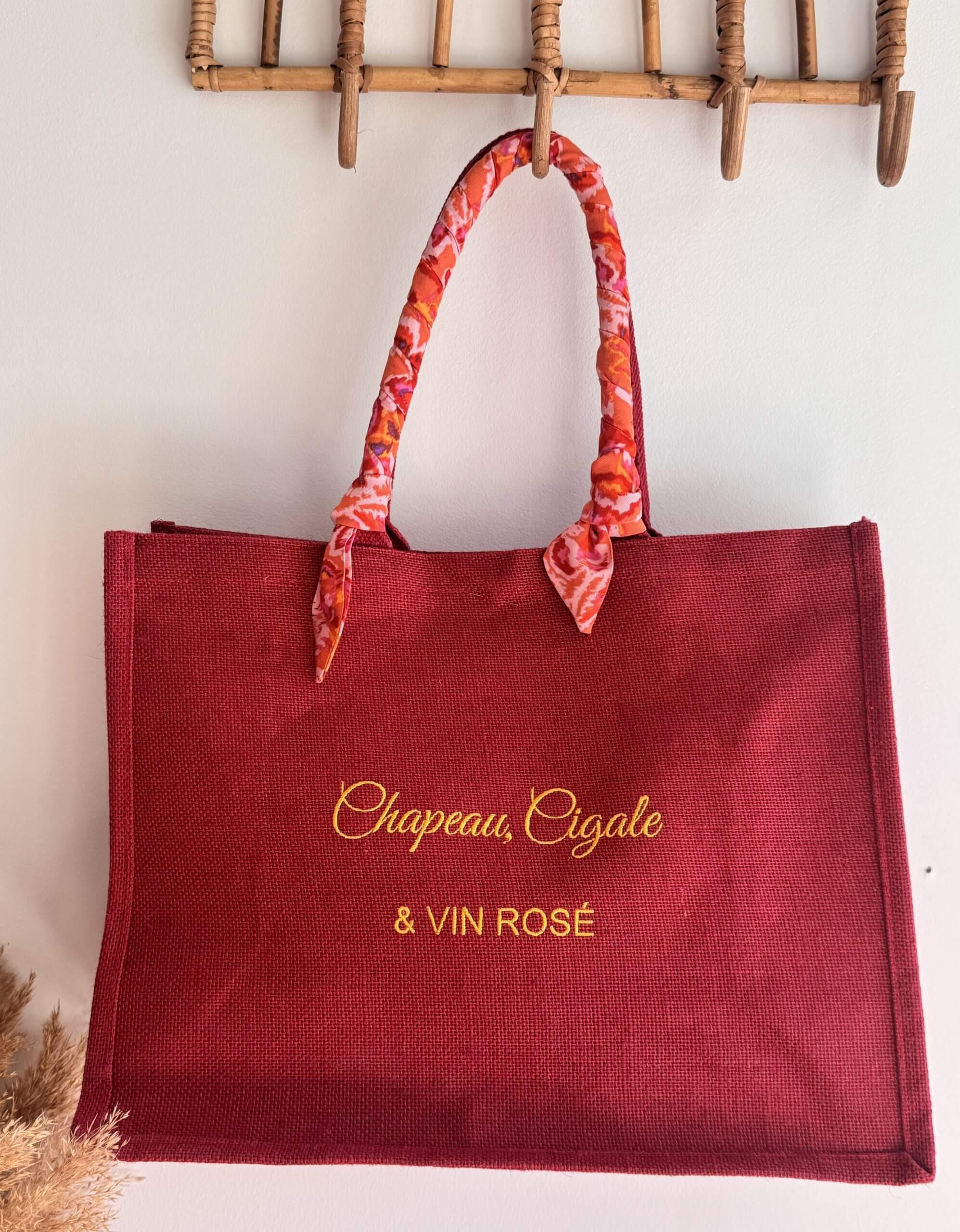 Grand format - Ruban Hippie - Chapeau, Cigale & vin rosé - Broderie orange