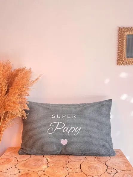 Coussin vert sapin - Super Papy – Image 1